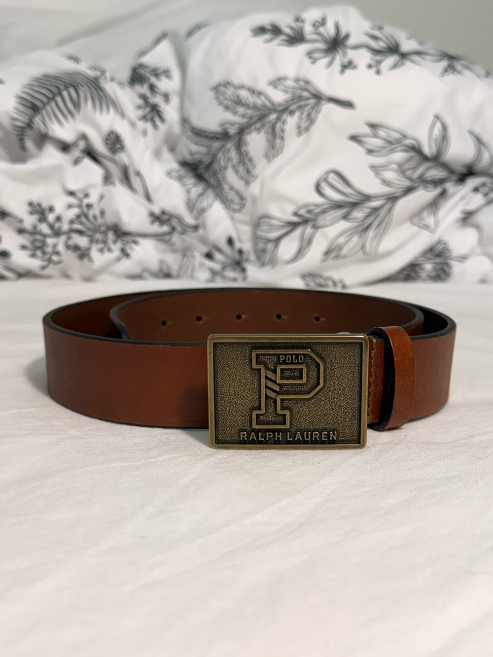 Polo by Ralph Lauren Brown Leather Belt with Brass Logo Buckle